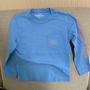Vineyard Vines Kids Long Sleeve Shirt in Blue with Orange Accents